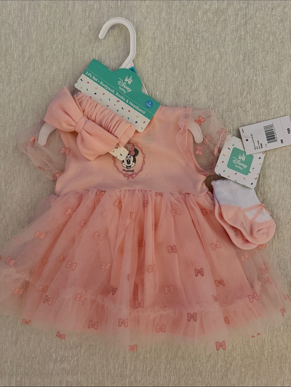 Disney Pink Minnie Mouse Tulle Dress with Bow Headband and Socks